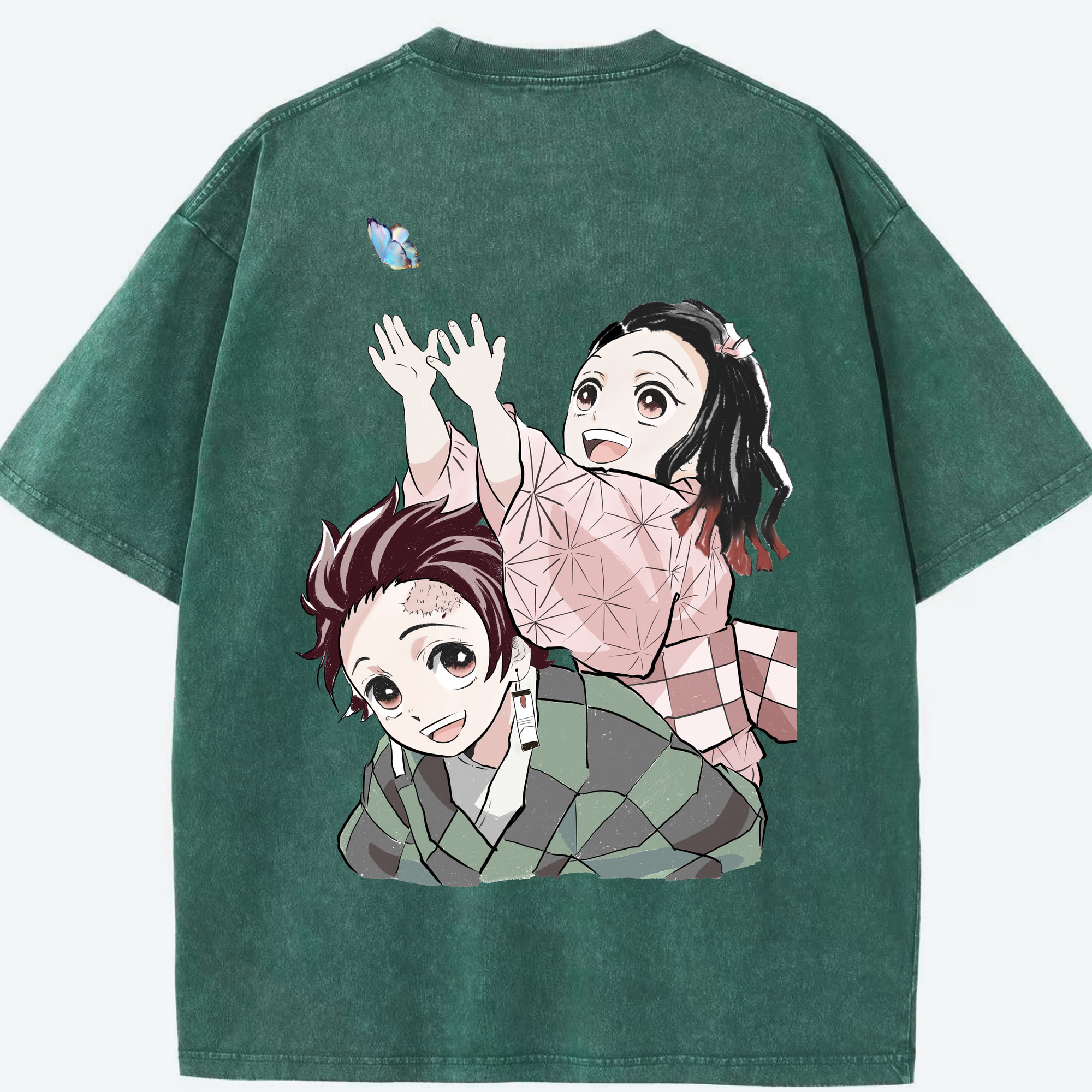 （画像用） 鬼滅の刃（きめつのやいば）竈門 禰󠄀豆子／かまど ねずこ Kamado Nezuko 綿100% ヴィンテージ風 半袖Tシャツ（背面プリント）